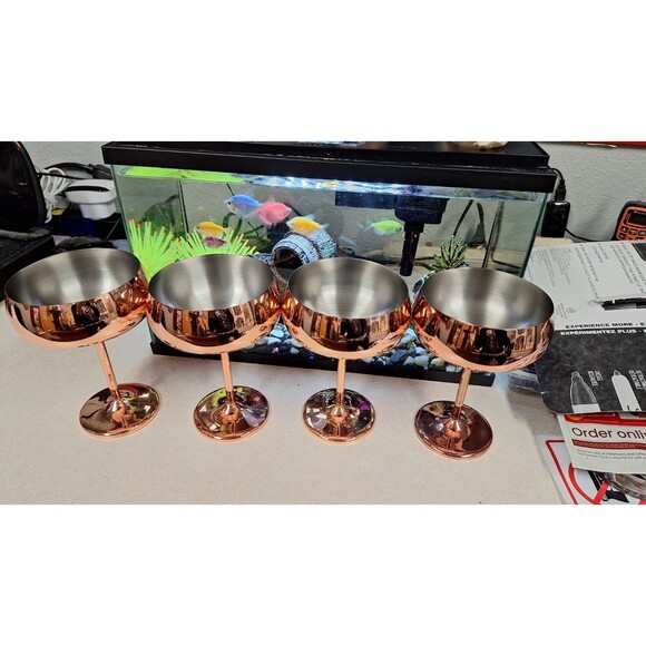 Set of 4‎ Copper-Colored Decorative Coupe Champagne Cups Stainless - Picture 8 of 10